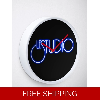 Clock Black natural Bamboo Wood White & Blue Logo W